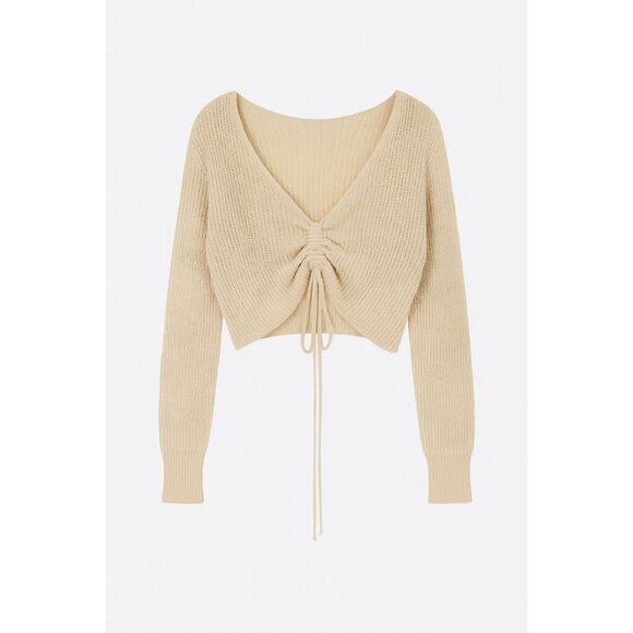 Princess Polly Ally Knit Sweater Beige Ruched Front Crop Top S/M - Picture 1 of 6